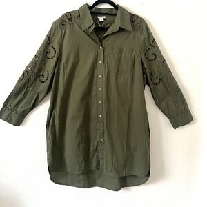 NWOT Sundance Sz PL Olive Sonda Lace Shirt Dress 100% Cotton Western‎ Rodeo Boho